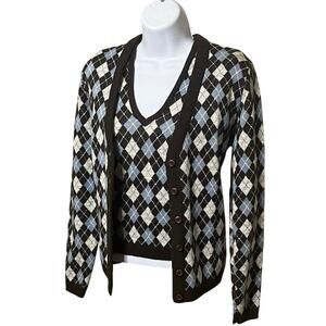VTG 70s John Meyer Of  Norwich 2pc Argyle Sweater Vest Cardigan Set Small Preppy